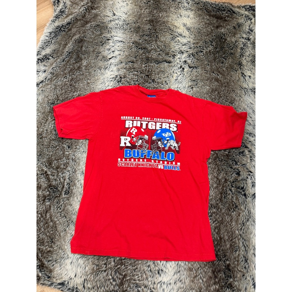 Champion Rutgers vs Buffalo 2007 Football Graphic T-Shirt Mens Large need repair